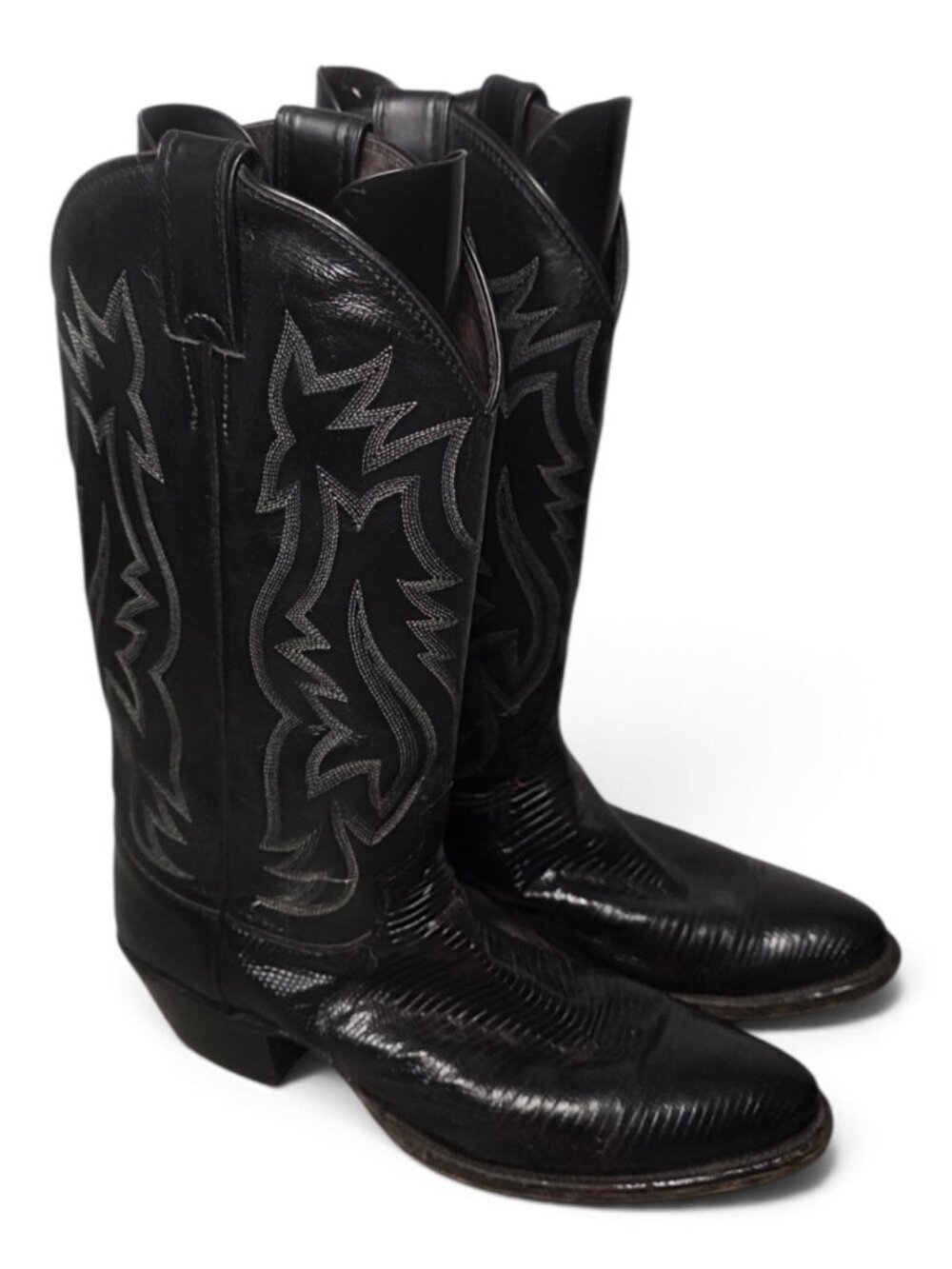 Vintage Justin 9304 Black Genuine Lizard Cowboy Boots Men's 9 D USA Exotic